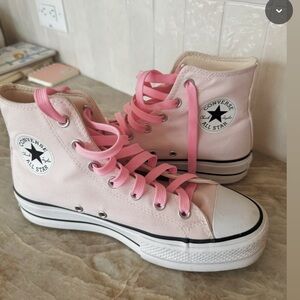 Pink high top platform converse